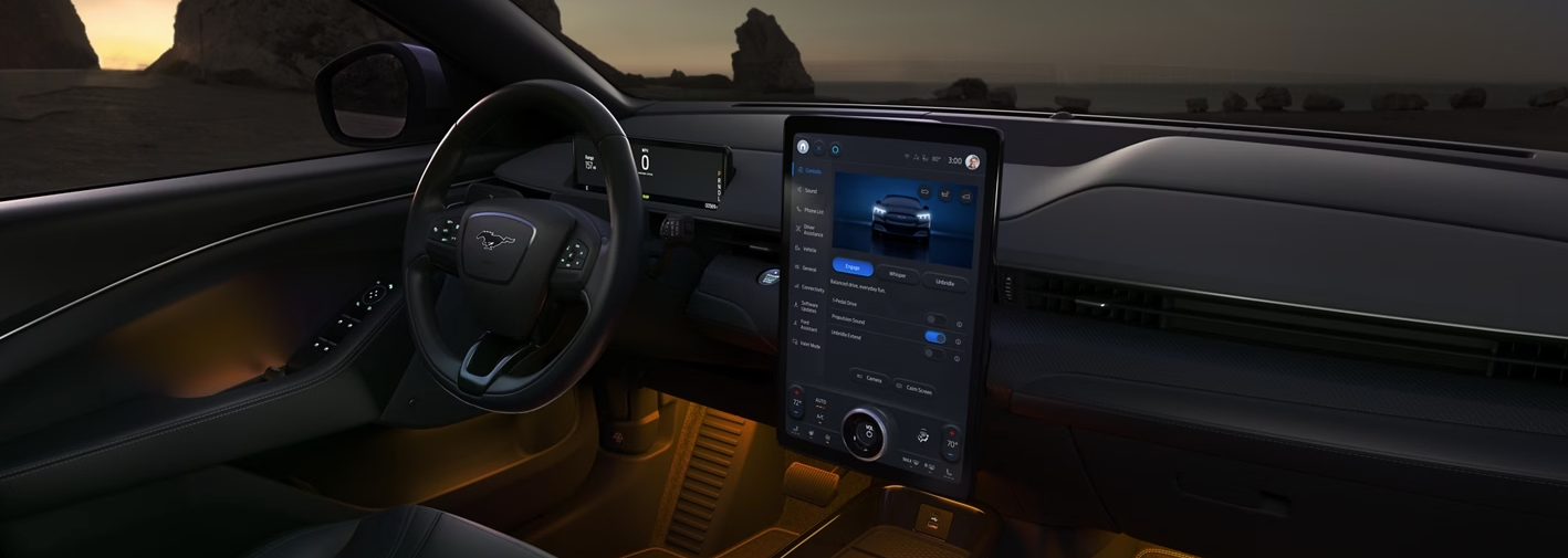 A red Ford Explorer ST-Line parked on a city street.